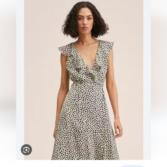 Mango MNG Polka-dot midi ruffle dress peaseant contemporary classic - Picture 3 of 14